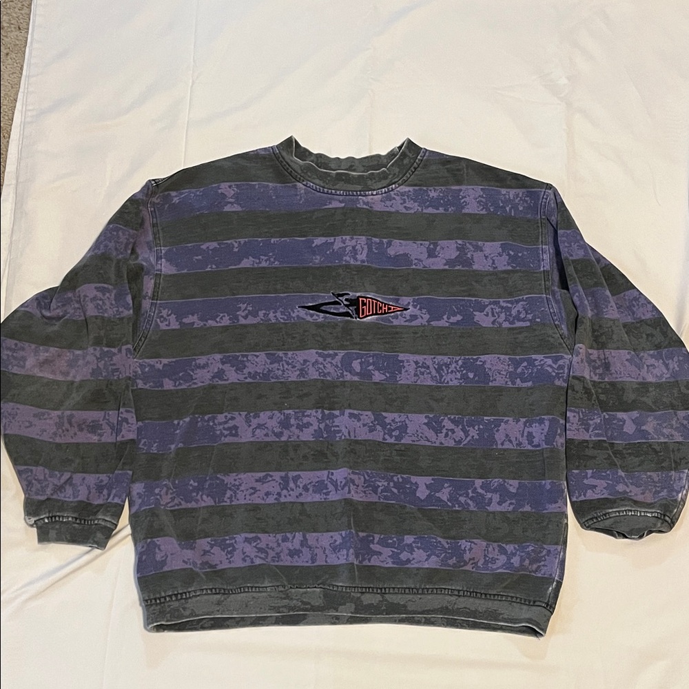 GOTCHA Men's Purple and Gray Striped Crewneck
